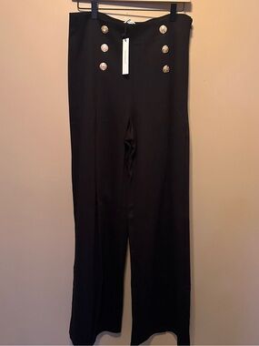 NWT Metal Button Mid-Waist Black Casual Pants